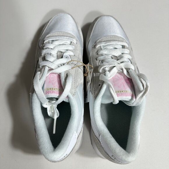Reebok Womens Sz 8 Classic Suede Nylon White Gray Running Sneakers Shoes - New - Picture 3 of 10